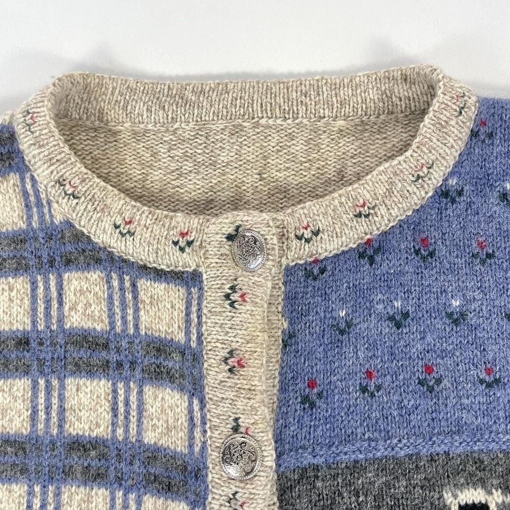 Vintage Eddie Bauer Sheep Patchwork Wool Cardigan Sweater Women's M - Picture 7 of 12